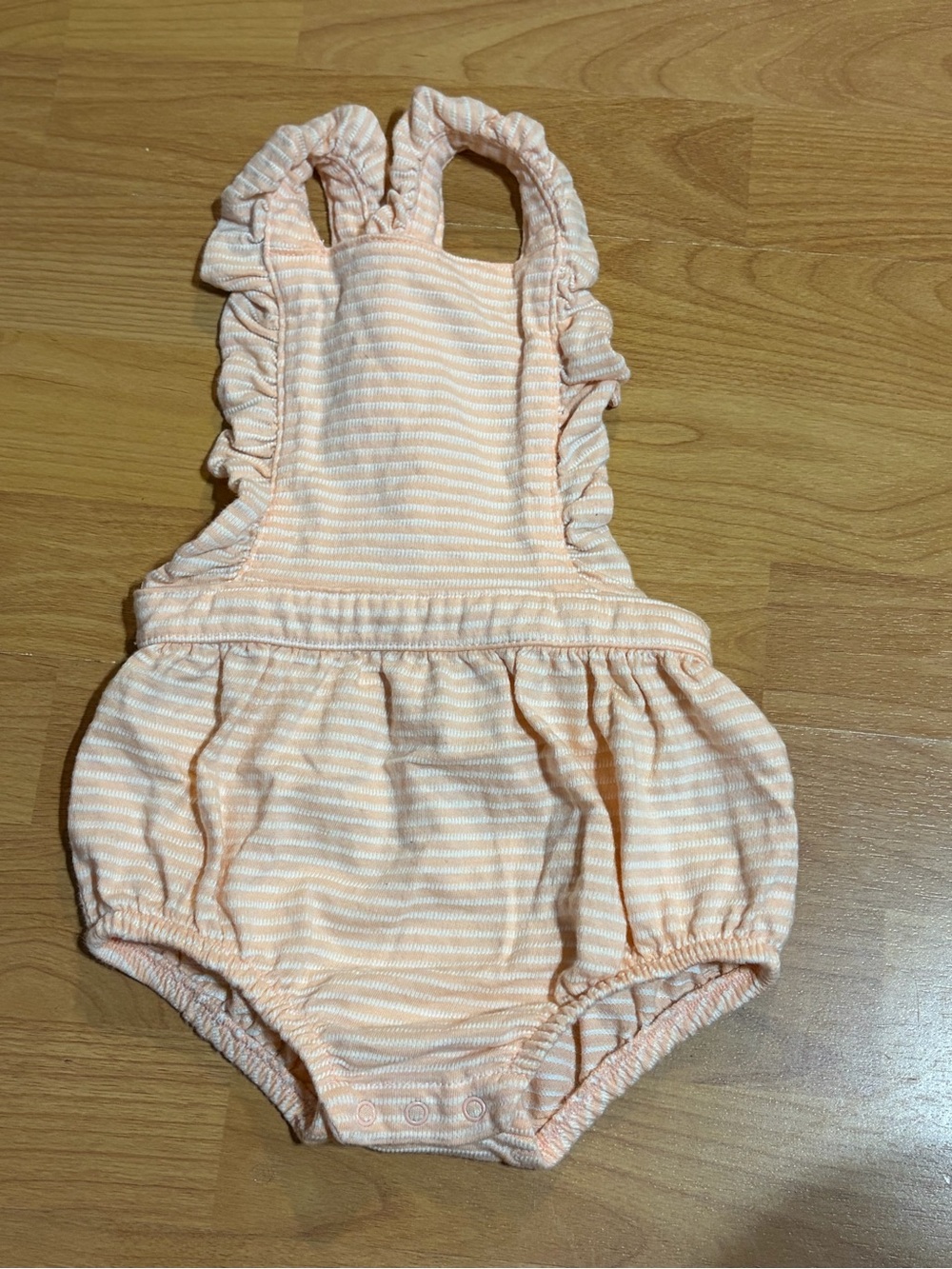 GOOD Cat & Jack Peach and White Infant 12-18 months Striped Ruffle Romper